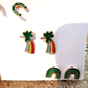 Rainbow and Shamrock, Horse Shoe St.oatrick's Day Lucky Earrings Set